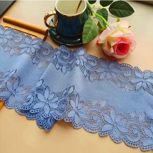 2M/lot 16-22cm wide Light blue apricot dark green embroidery stretch lace skirt garment trimming stitching fabric AC185
