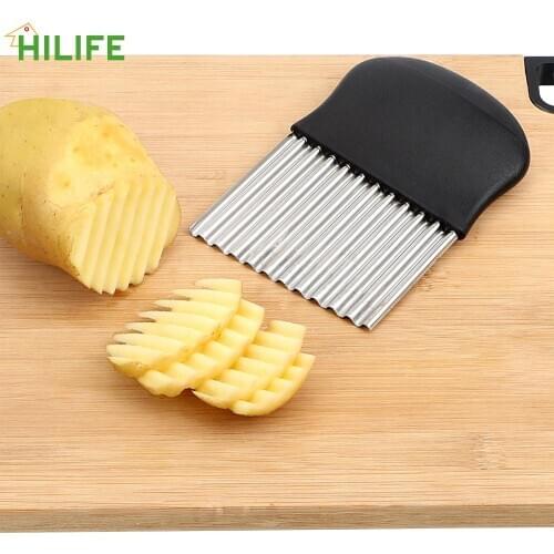 HILIFE French Fry Vegetable Cutter Banana Fruits Potato Slicing Knife Chopper Potato Wavy Edged Peeler Cutter Stainless Steel