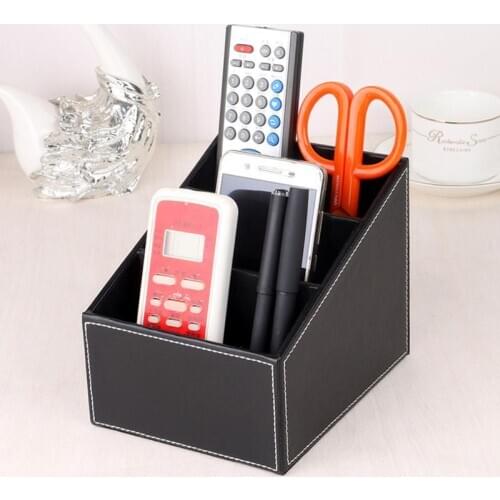 Household Phone And TV Remote Control Leather Storage Box Desk Organizer Holder Home Office Storage Case