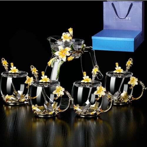 Creative Enamel Colored Water Cup Flask Set of High Grade Scented Tea Cup Cold Kettle Thickened Thermostable Glass Gift Set