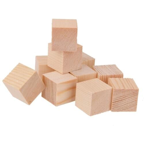 10pcs 1 Inch - Natural Solid Wood Square Blocks Wood Cube Blocks– For Puzzle