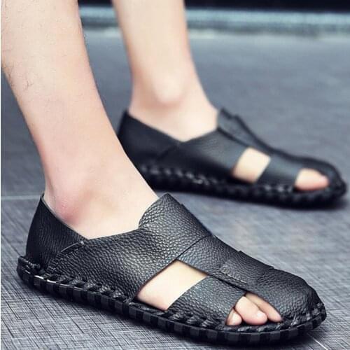 Summer Men Soft Genuine leather Sandals Comfortable Men Summer Shoes Leather Sandals Big Size45 Sandals Men Beach shoes footwear