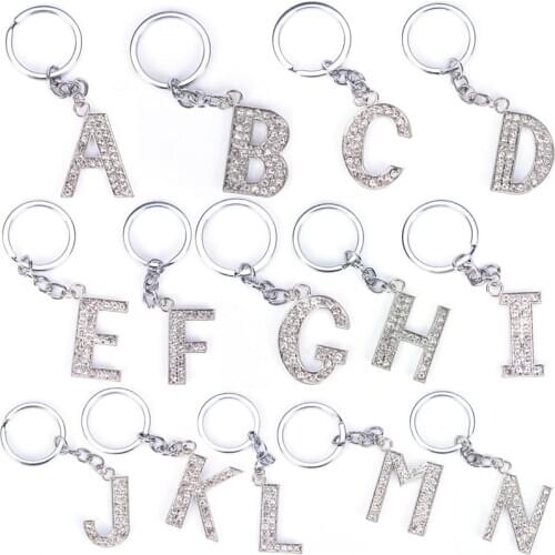 1pcs 26 Letters Fashion Crystal Rhinestone Alphabet Keyring Initial Letter Key Ring Chain Unisex Keychain