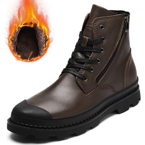 Genuine Leather Men Boots For Martin Boots Motorcycle Shoes Plush Warm Winter Boots Men Ankle Boots Tooling Male Shoes Footwear