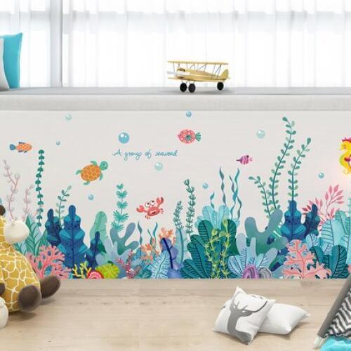 Seaweed Wall Stickers Corner Mural Waist Line Bath Decoration Waterproof Bedroom Bathroom Decor Living Room Wall Decoration Art