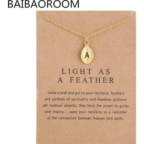 12pcs New Arrived Leaves Light As A Feather Personality 26 English Letters Alphabet Necklace Alloy Pendant