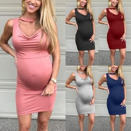 Pregnancy &Maternity Clothings Sexy tight and elastic summer 2020 maternity V-neck sleeveless vest solid color maternity dress