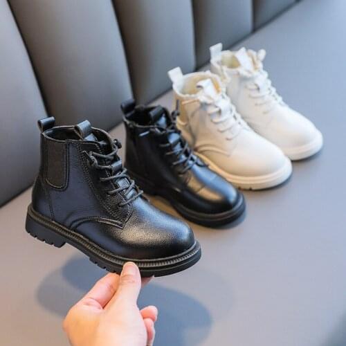 Boys and Girls 2021 Autumn and Winter New Boots Korean Cotton Velvet Childrens Boots Trend Baby Low-cut Lace-up Martin Boots