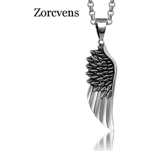 Modyle Men Choker Necklaces Stainless Steel Vintage Gothic Feather Angel Wing Pendants Necklace Retro Punk Jewelry Never Fade