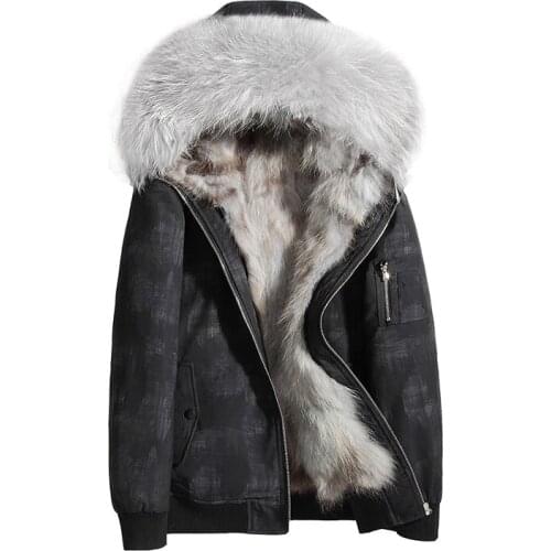 Parka Real Fur Coat Men Winter Jacket for Men Hooded Natural Raccoon Fur Liner Short Winter Jackets Mens Parkas 19987