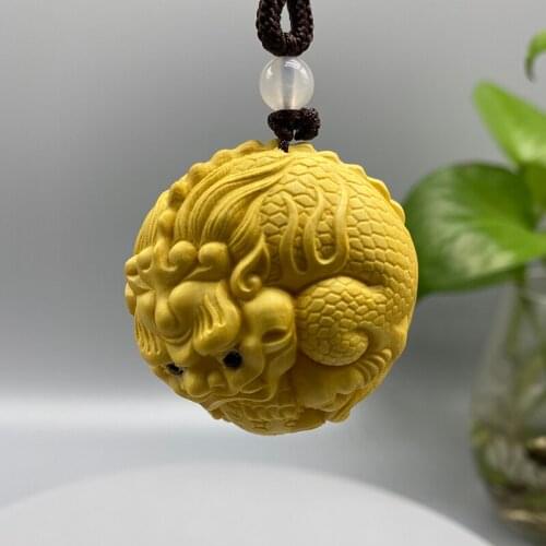 Solid Wood Lucky Pixiu Transfer Ball Hand Carved Round Pendant Kids Room Car Decoration Accessories