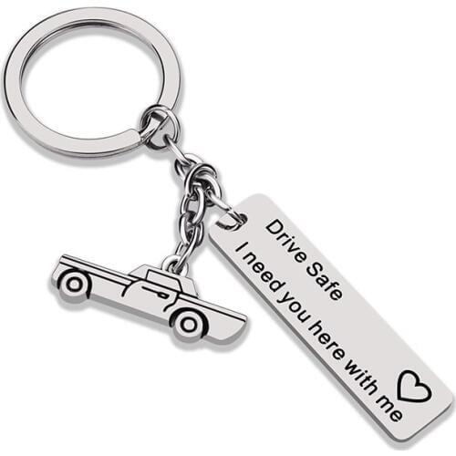 Custom stainless steel Keychain Engraved Drive Safe I Need You Here With Me Car Keychain Couples Boyfriend Girlfriend Keychain