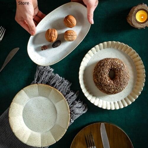 Japanese-style Tableware Retro Ceramic Creative Western Plate Simple Steak Plate Household Retro Round Salad Shooting Set Plate