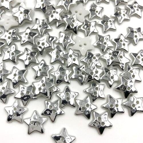 50/100PCS 12MM Silver Star 2 Holes Plastic Buttons Childrens Apparel Sewing Accessories DIY Scrapbooking Crafts PT301
