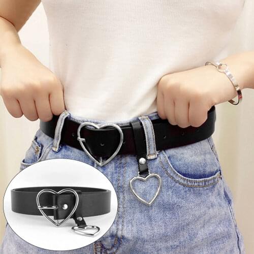 Fashion Women PU Leather Belt Heart Female Cute Black Harajuku Belt Ladies Pants Party Dress Heart Belts For Jeans