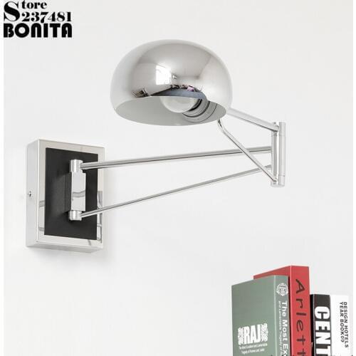 Rocker led modern minimalist bedside retractable study reading wall lights swing arm telescopic folding dimming sconces lamps