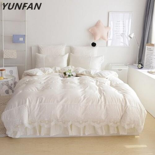 Wedding Luxury Bedding Sets silk Queen King Size Duvet Cover Set princess Bedclothes Bed Linen Rice white lace quilt cover sets