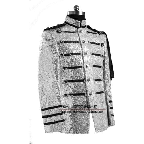 S-2XL!!! 2018 Royal male formal dress performance wear mens clothing dj paillette silvery white The singers clothing