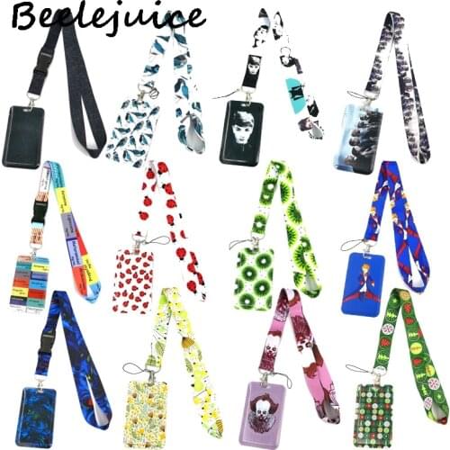 Cartoon Anime Fashion Lanyard Credit Card ID Holder Bag Student Women Travel Card Cover Badge Car Keychain Decorations Gifts