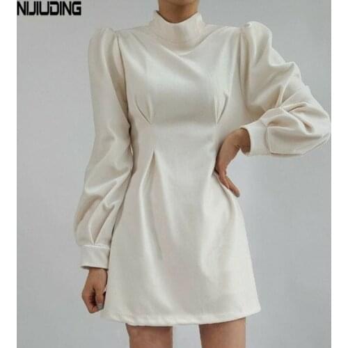 Chic Solid Elegant Women Slik Velvet Dresses 2021 Spring Long Sleeve Half Turtleneck Sexy Female Short Mini Dress Mujer Vestidos