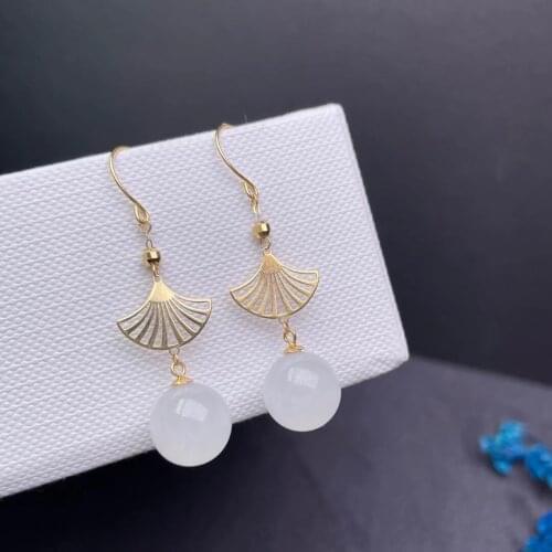 SHILOVEM 18k yellow gold real Natural white Jasper drop earrings classic fine Jewelry women wedding gift 10mm myme10108996hby