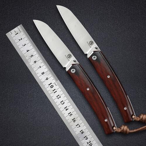 PF719 Petrified fish 12C27N steel EDC folding knife wooden handle ball bearing outdoor camping hunting hiking pocket tool