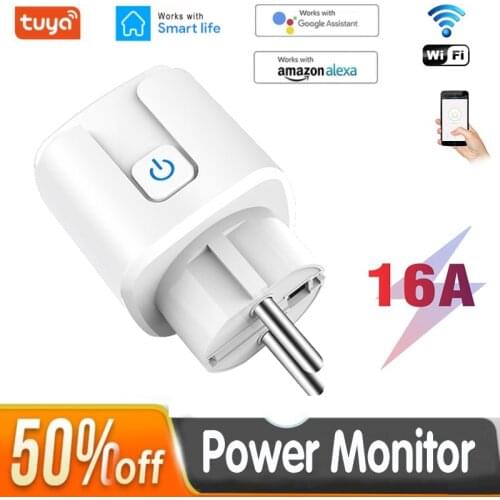 Eu Wifi Tuya Smart Socket with Power Monitor 16A 220V Electrical Outlets Voice Timer Control Socket for Alexa Google Assistant