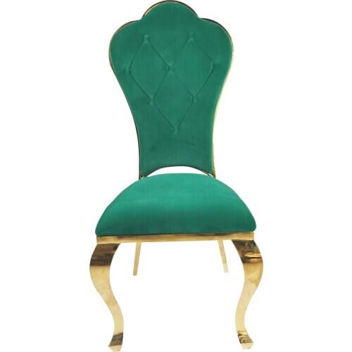 Chinafurniture modern golden polished metal legs green velvet sponge seat high back wedding banquet chair