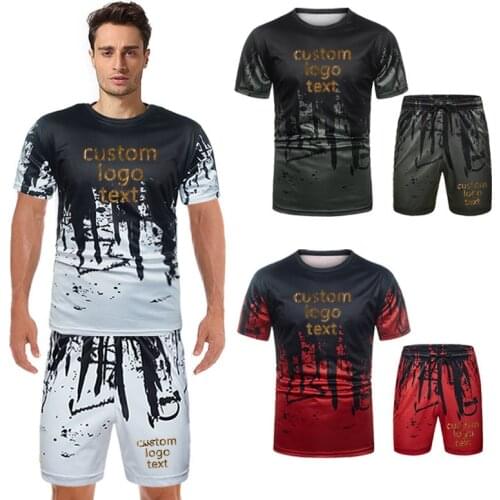 Tracksuit Men 3D Clothing Sportswear 2 Piece Set Fitness Summer Print Shorts + t Shirt Mens Suit Custom Your Logo