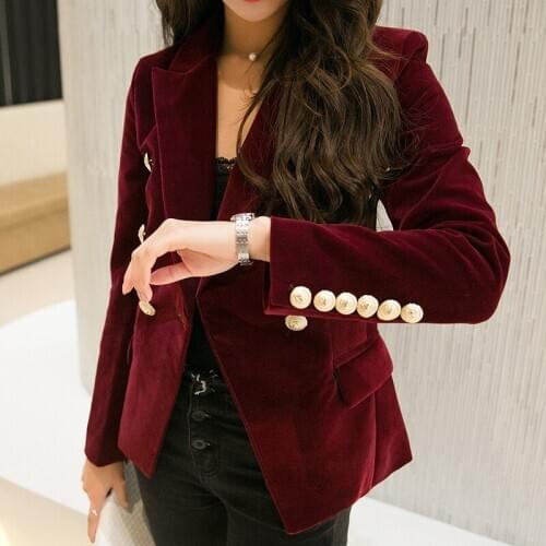 Spring Autumn suit woman blazer velvet metal button suit blazer woman new Slim woman gold velvet solid color small suit jacket