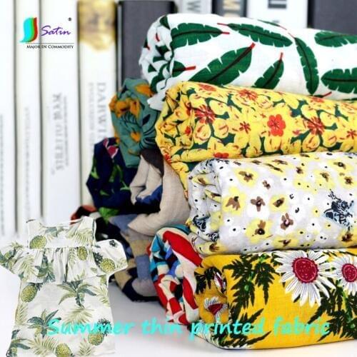 Spring Summer Thin Artificial Cotton And Linen National Style Flower Print Fabric Women Children Beach Skirt Dress Fabric A0294F