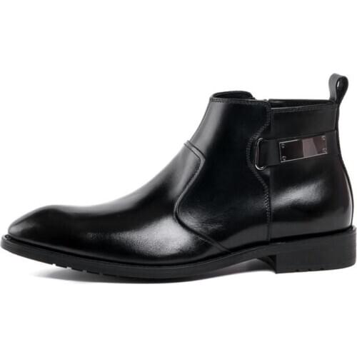 High-top winter British men boots pointed toe handmade ankle boots genuine leather mens boots slip on casual work shoes