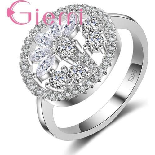 Top Quality Flower Shape Crystal Stone Ring and CZ For Women Party Shopping Anniversary Jewelry
