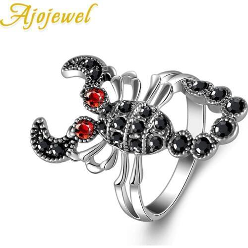 Ajojewel Scorpion Ring Women Bijoux Cute Black Red Rhinestone Animal Shaped Jewelry