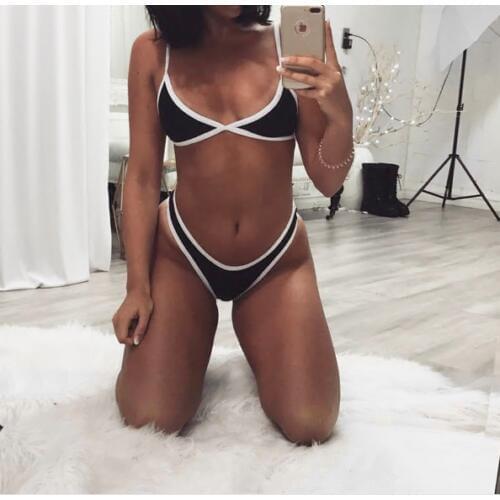 Womens Sexy Triangle Bikini Sets Padded Bra Triangle Tops Thong Bottoms Swimwear Swimsuit Sexy Biqunis Bathing Suit Beachwear