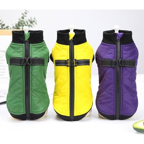 Winter Warm Cotton Parka Coat for Small Medium Dogs Full Zip Harness Jacket with Leash D Ring For Cold Weather Puppy Clothes