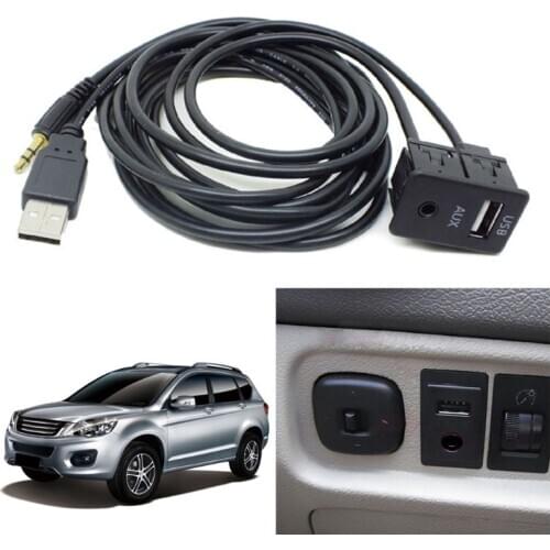 1.5M Car Dash Flush Mount USB Port Panel Auto Boat 3.5mm AUX USB Extension Cable Adapter for Toyota W91F