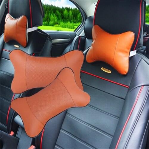 1pcs Car Neck Pillows Perforating Design PU Leather Hole-digging Car Headrest pillow Universal Headrest Auto Safety Accessories