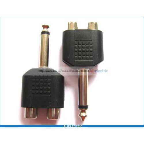 10 Pcs Converter 6.35mm Mono Plug to Dual RCA Jack