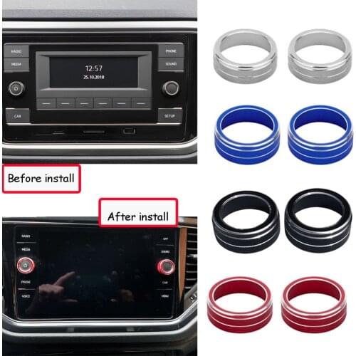 2pcs Car Audio Stereo Volume Control Knob Button Ring Cover for Volkswagen Tiguan mk2 Atlas T-ROC 2017-2019