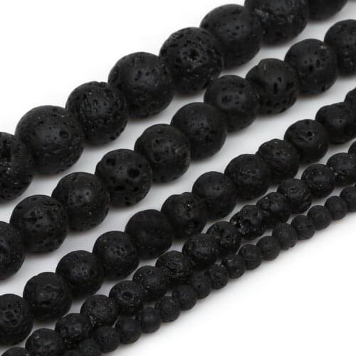 4 6 8 10 12 mm Black Lava Volcanic Stone Round Lava Loose Stone Beads for Jewelry Making DIY Bracelet Necklace