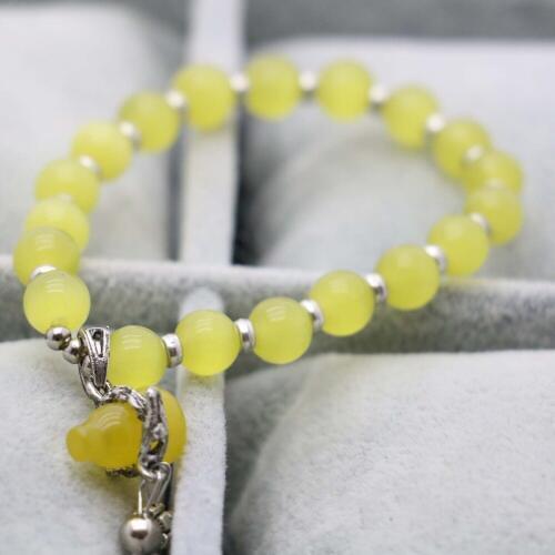 8mm Retro style Yellow Cats eyes beads Opal beads Chalcedony Natural stone Bracelet hand chain for women girls Pendant Gourd