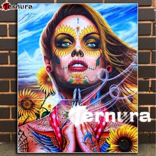 Praying sugar bone girl sunflower DIY Diamond Painting cross stitch full square round diamond mosaic embroidery Home Art Ternura