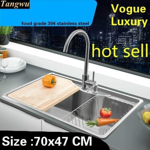 Free shipping Home high capacity wash vegetables khigh quality itchen single trough sink 304 stainless steel 700x470 MM