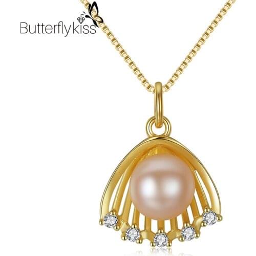 BK Real 925 Sterling Silver Pendant Necklace For Women Girl Scallop Pearl zircon Pendant New Trendy Simple Female Jewelry Gifts