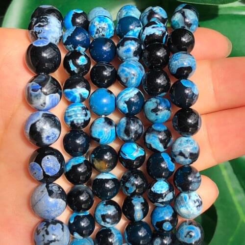 Natural Stone Blue Dot Black Agates Onyx Beads Round Loose Spacer Beads For Jewelry Making Handmade Diy Charm Bracelet 6/8/10MM