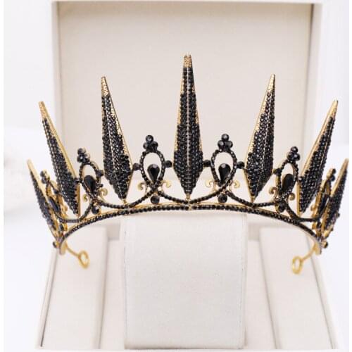 FORSEVEN Women Bride Noiva Wedding Party Hair Jewelry Baroque Style Black Crystal Tiaras and Crowns Headpieces Headbands