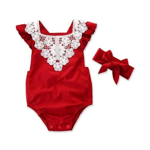 Christmas Newborn Baby Girls Cotton Lace Romper Jumpsuit Outfits Sunsuit Clothes