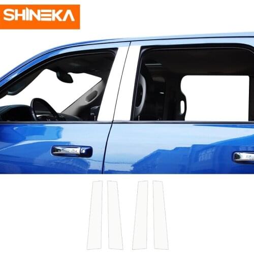 SHINEKA Stainless Steel Chrome Car Rear Window Middle Pillar Plate Decoration Cover Decal Stickers For Dodge RAM 1500 2010-2021