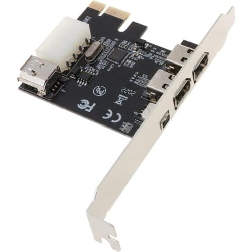 PCI-e 1X IEEE 1394A 4 Port(3+1) Firewire Card Adapter 6-4 Pin Cable For Desktop PC R9UA